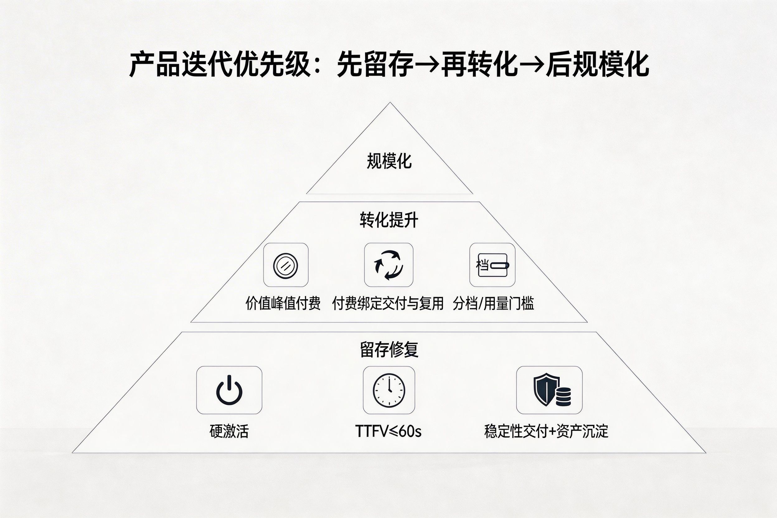 产品迭代优先级:先修复留存,再提升转化,最后谈规模化