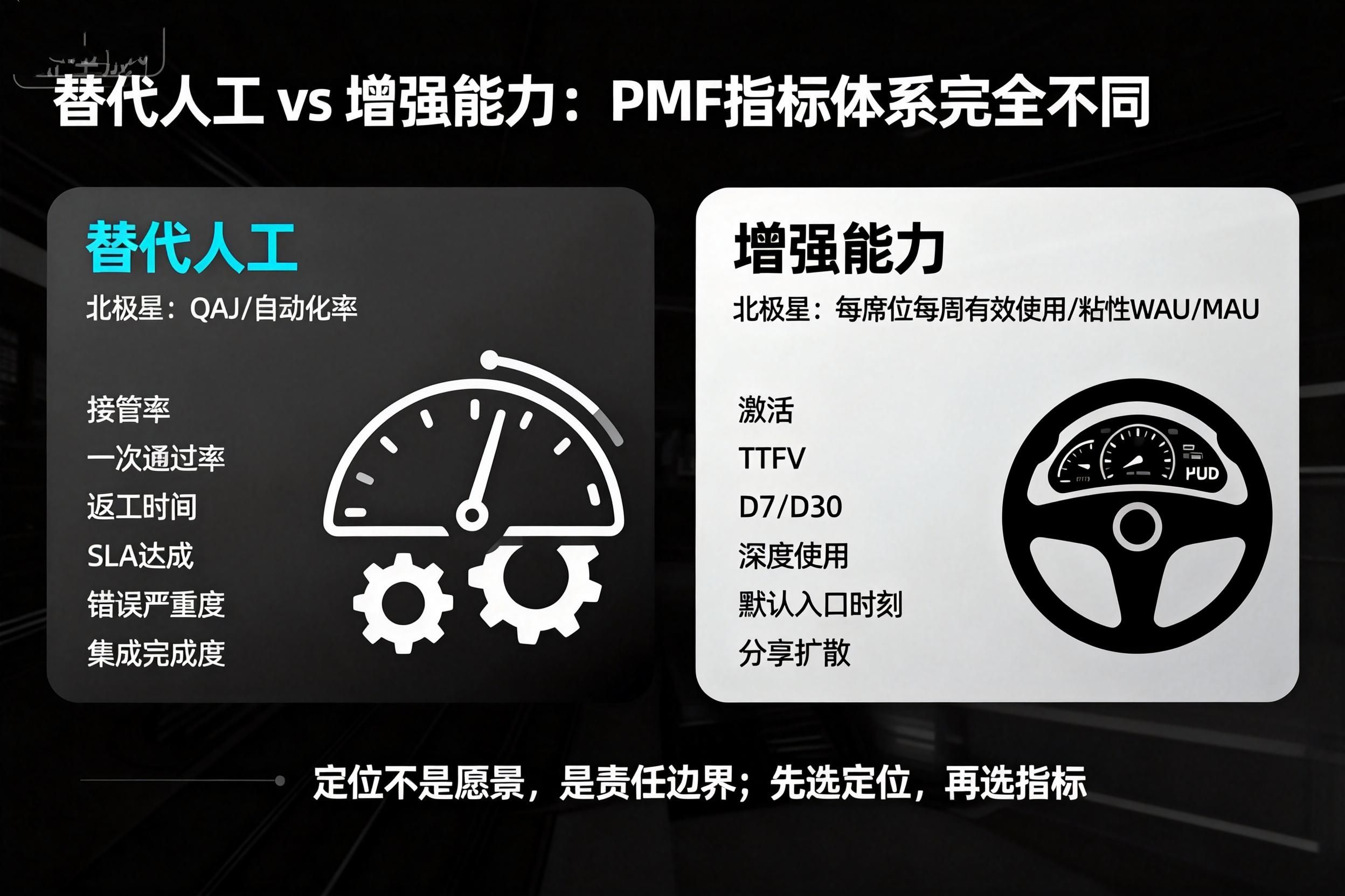 “替代人工” vs “增强能力”:两种定位对应完全不同的 PMF 指标